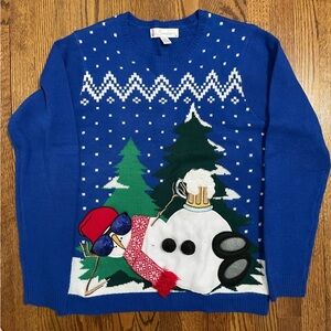Jolly Sweaters Winter Christmas Holiday Snowman Sweater Blue Size Large